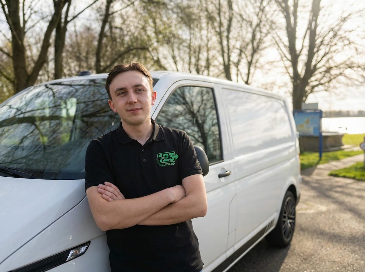 Team van koeriersbedrijf 123 Geleverd